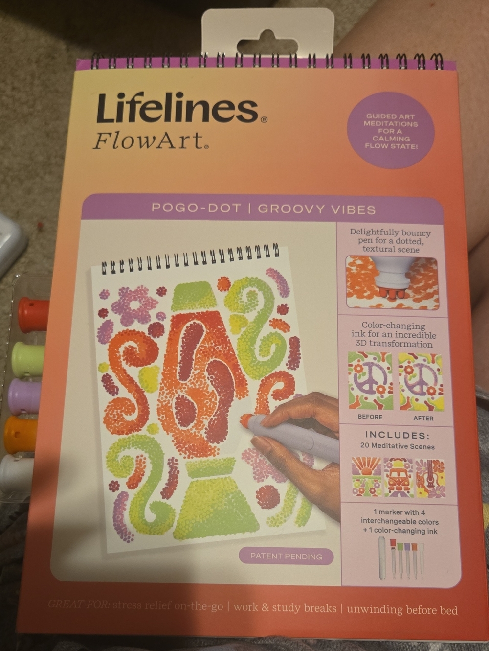 Lifelines FlowArt Pogo-Dot Groovy Vibes Coloring Kit - Orange, Purple, Green 989